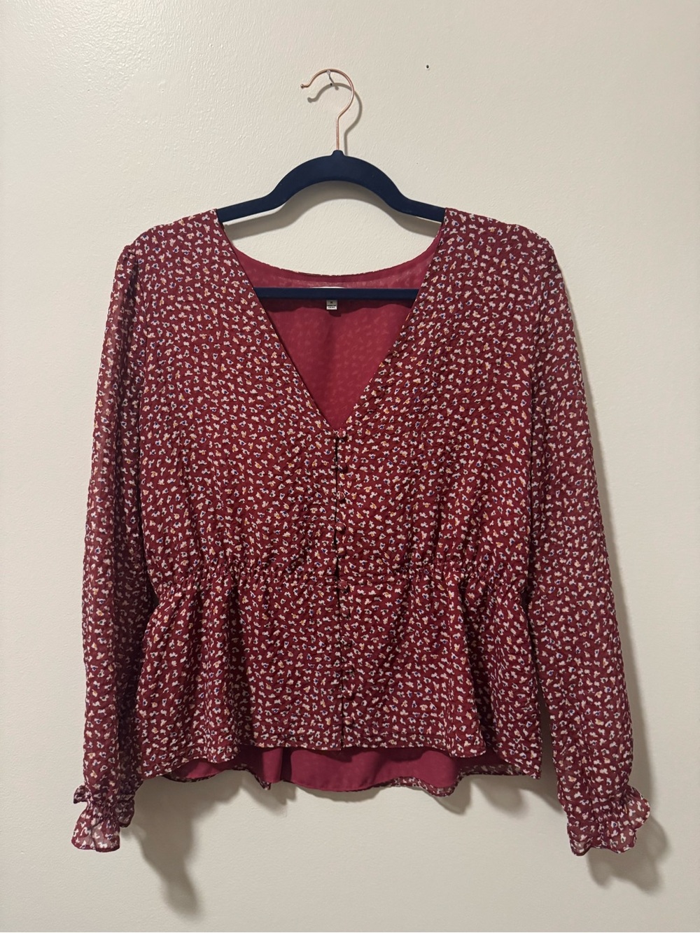 Madewell Burgundy Floral Peplum V-Neck Blouse